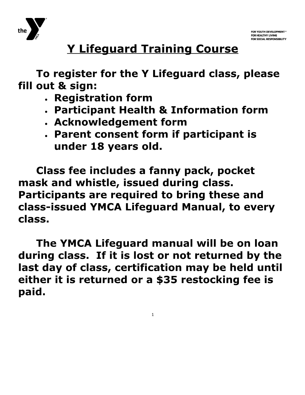 Y Lifeguard Training Course