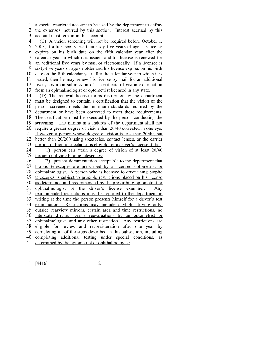 2003-2004 Bill 4416: Driver's License Renewal, Vision Screening Requirements Revised