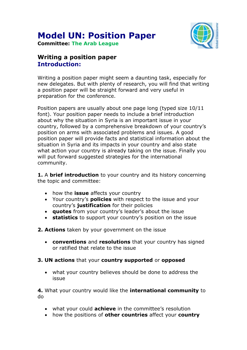 Model UN: Position Paper