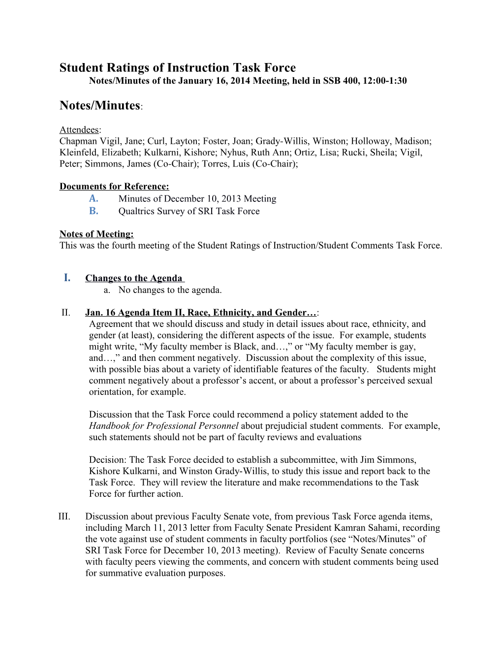 Student Ratings of Instruction Task Force