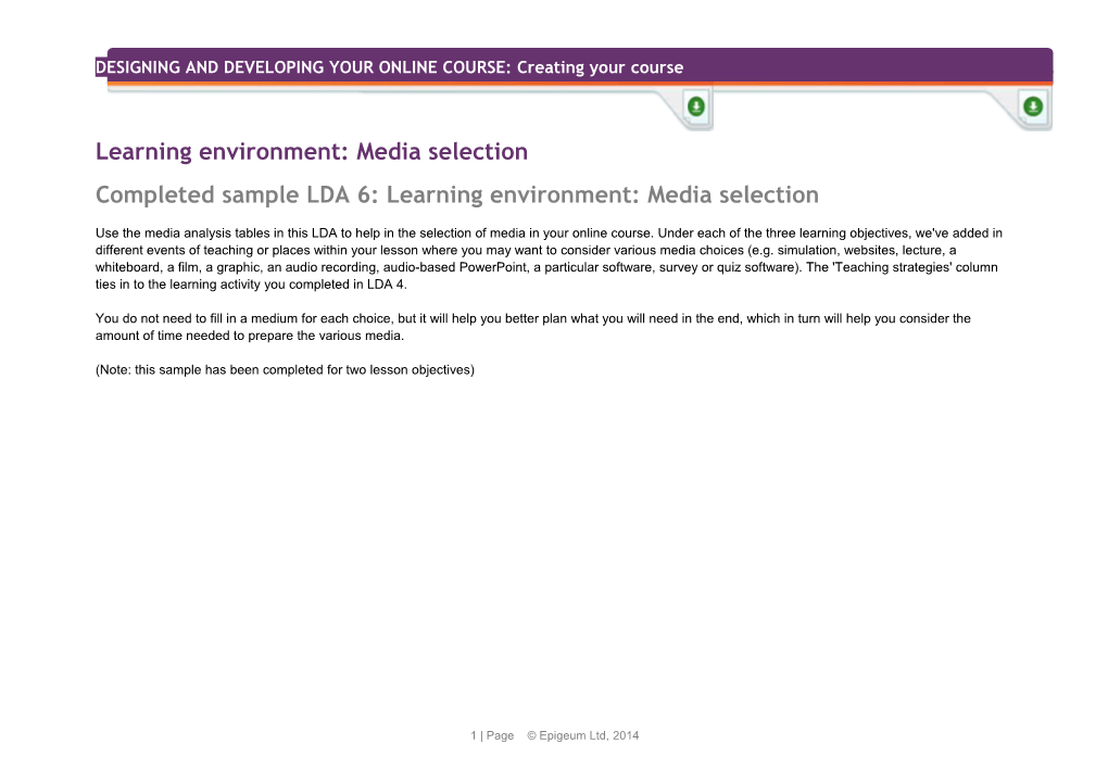 Learning Environment: Media Selection