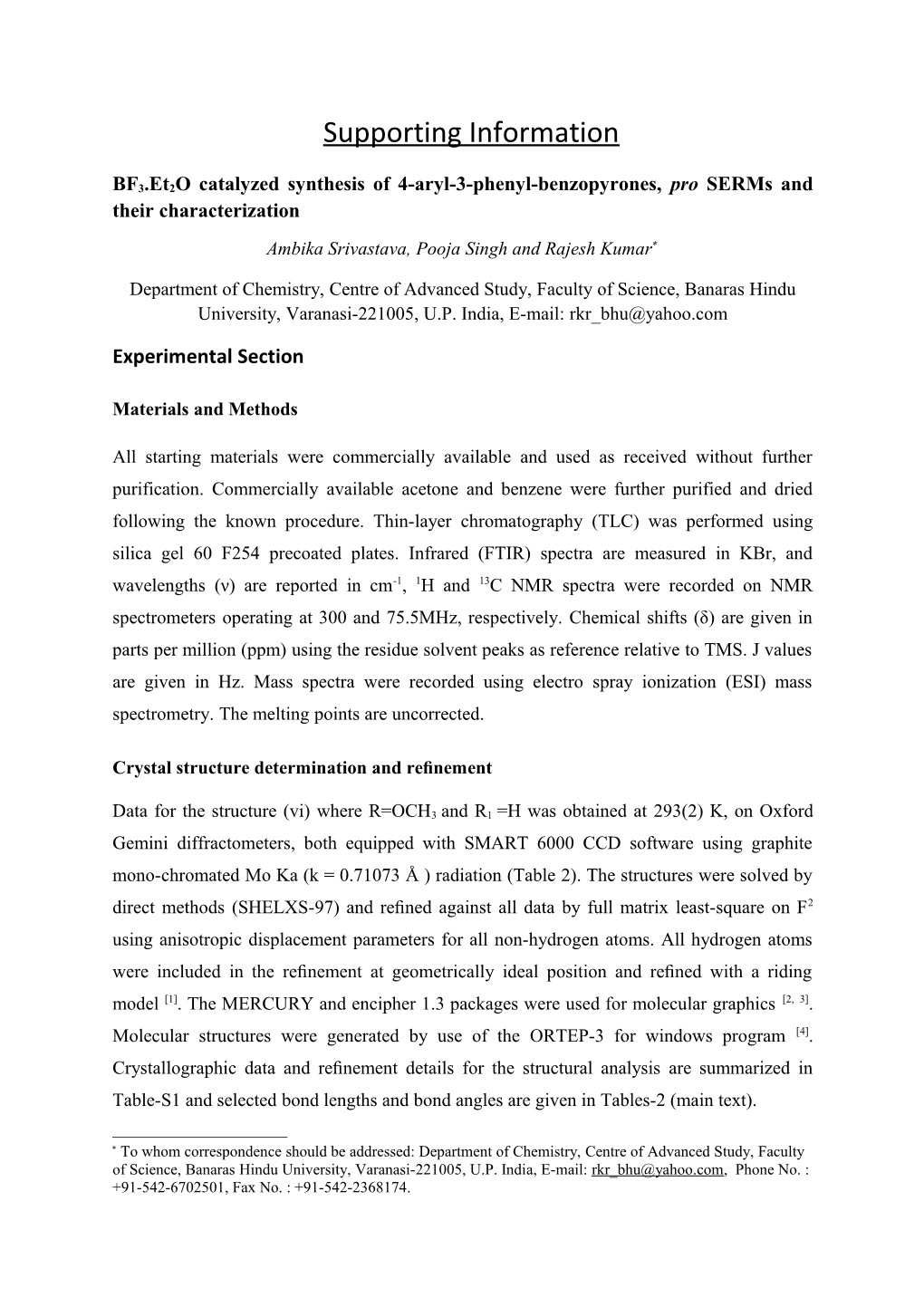 BF3.Et2o Catalyzed Synthesis of 4-Aryl-3-Phenyl-Benzopyrones, Pro Serms and Their