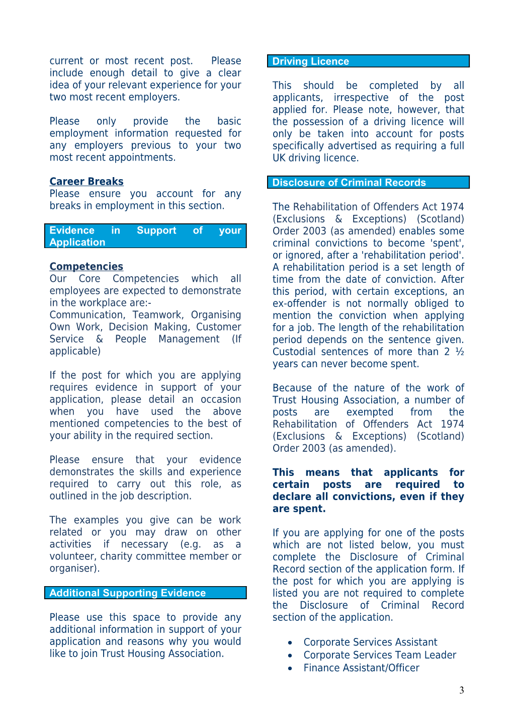 Guidance Notes for Completion of the Application for Employment Form