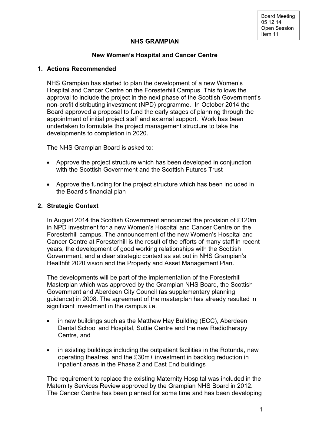 Item 11 for 5 Dec 14 New Women's Hospital and Cancer Centre Project