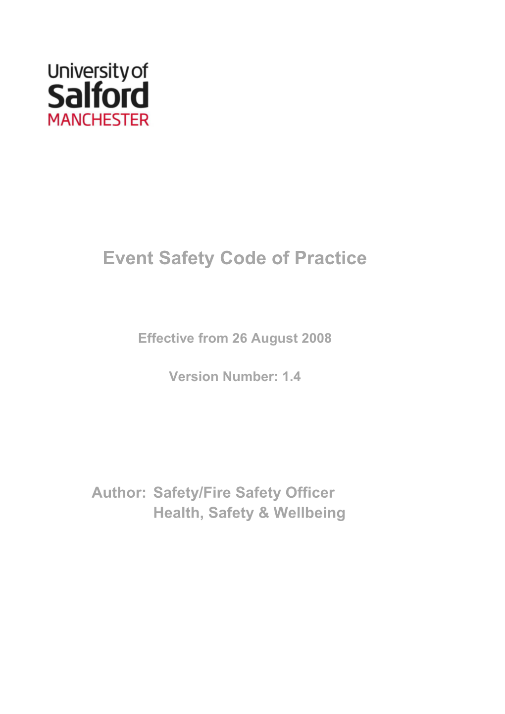 University of Salfordevent Safety Code of Practice V1.4