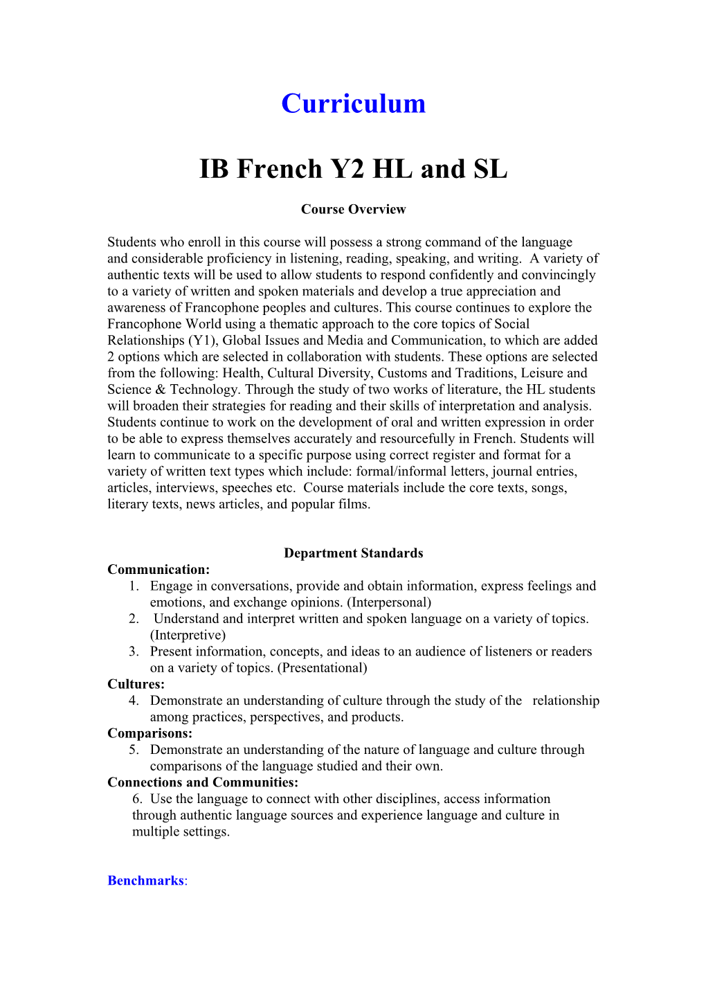 IB French Y2 HL and SL