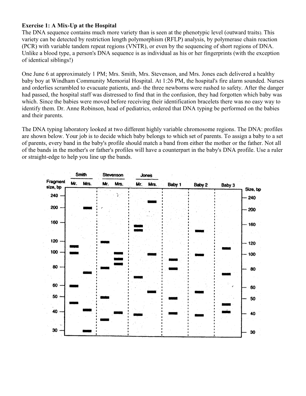 Exercise 1: a Mix-Up at the Hospital the DNA Sequence Contains Much More Variety Than