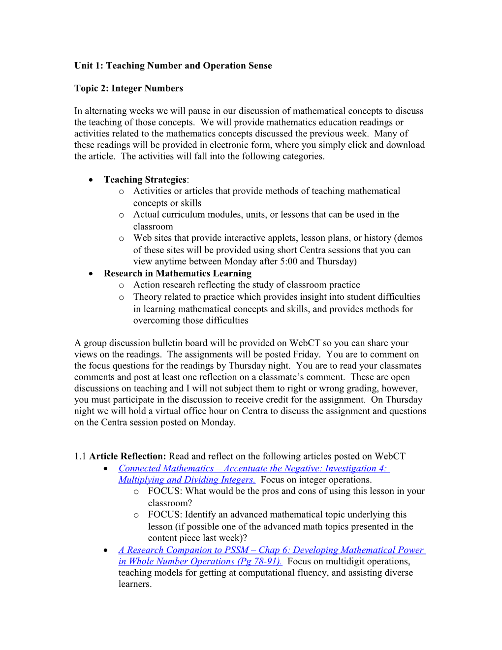 Unit 1: Teaching Number and Operation Sense