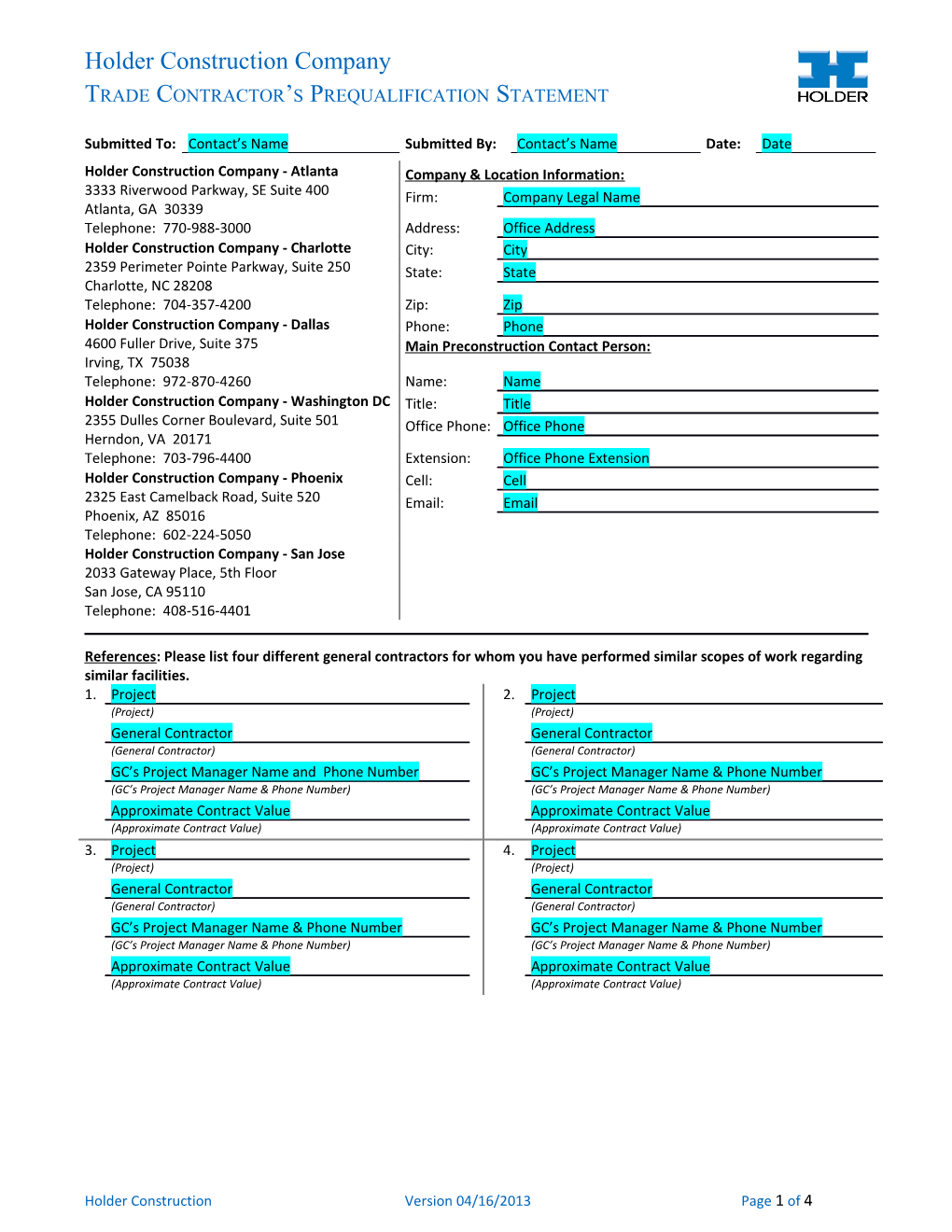 Trade Contractor S Prequalification Statement