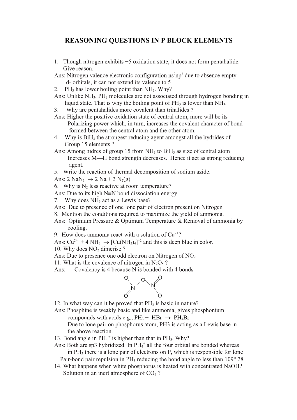 Reasoning Questions in P Block Elements