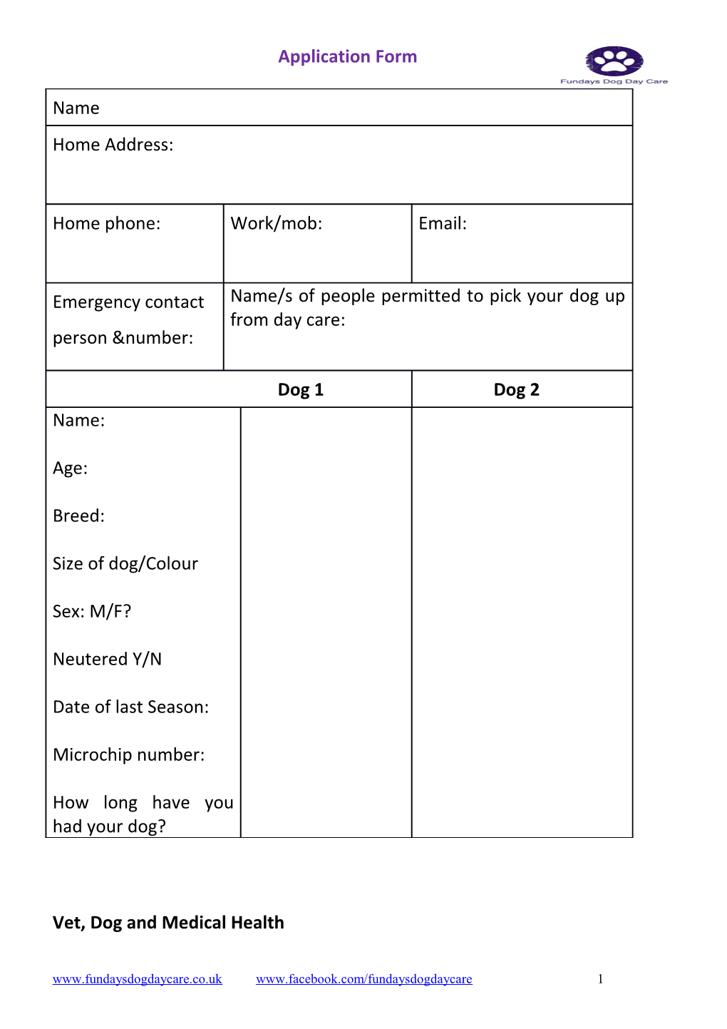 Fundays Dog Day Care Application