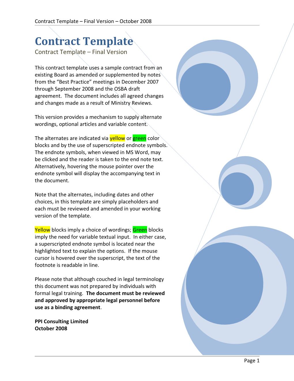 Contract Template Final Version October 2008