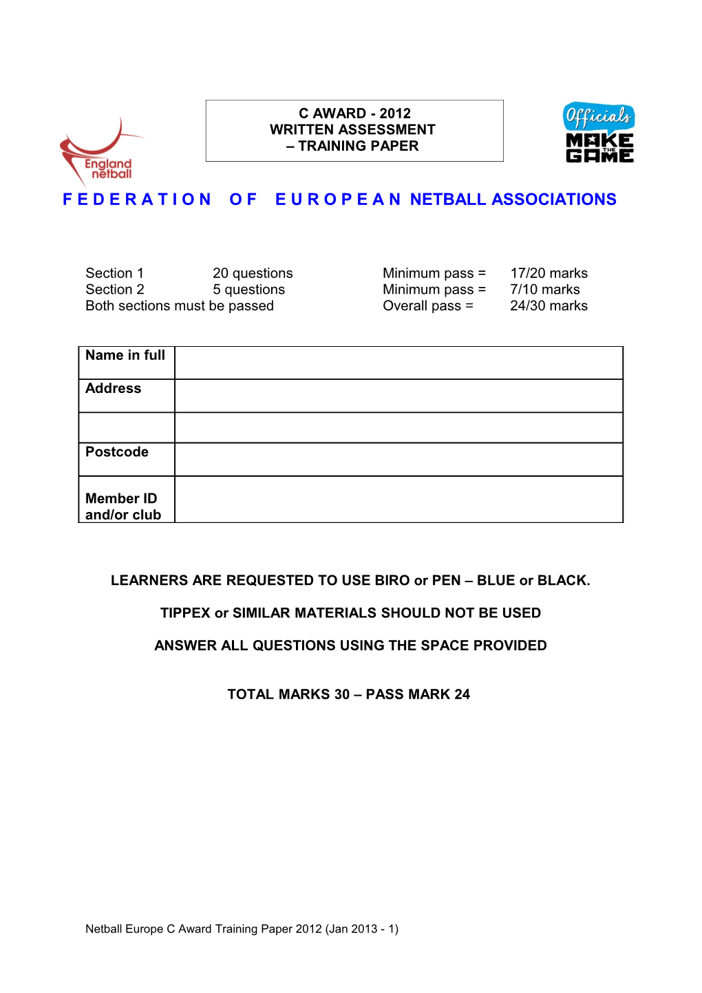 Netball Theory Examination