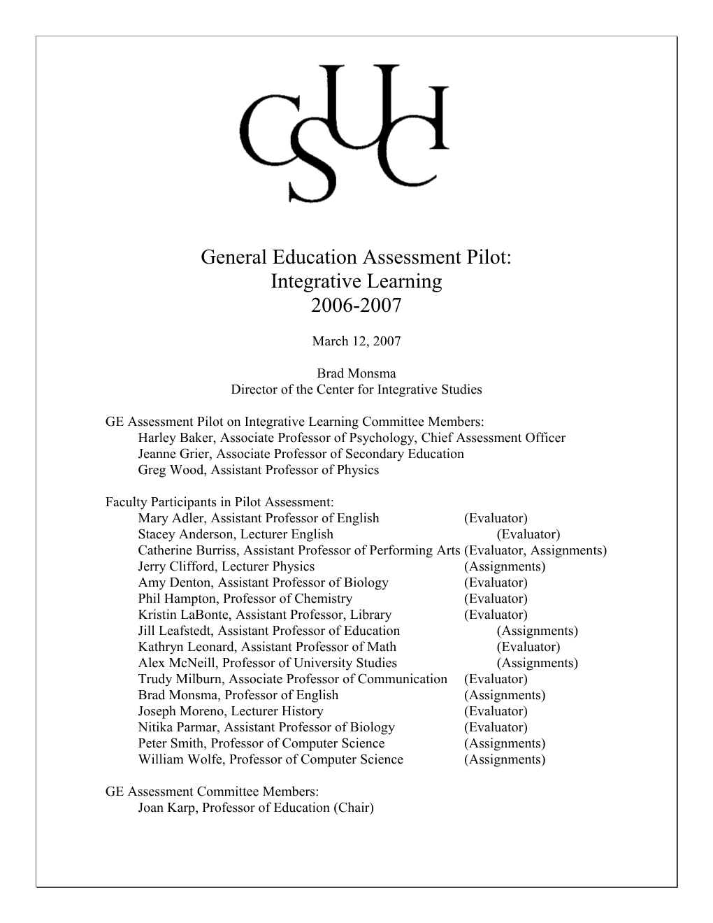 Report GE Pilot Assessment 2006-2007
