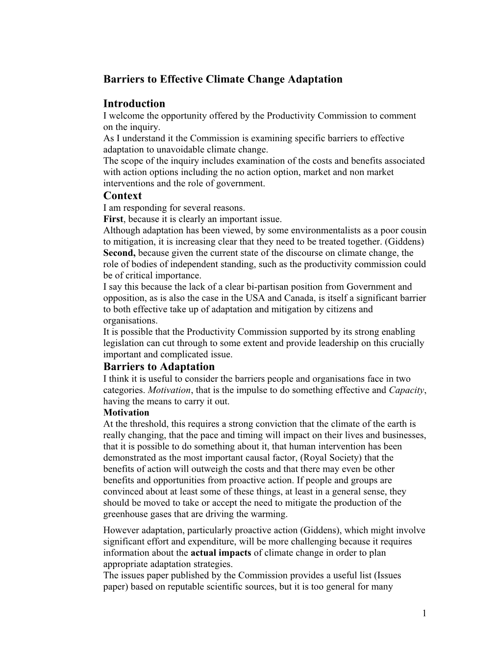 Submission 27 - Barry Pullen - Barriers to Effective Climate Change Adaptation - Public Inquiry