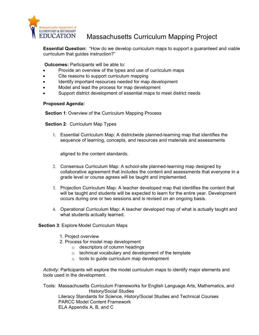 Model Curriculum Map Project Resource