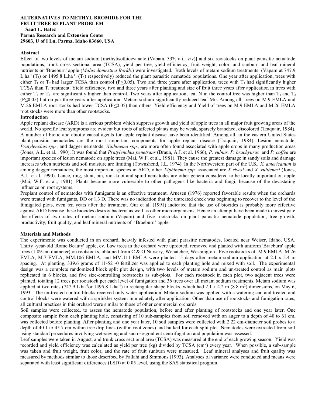 Important Plant-Parasitic Nematodes in Replant of Apple Orchards