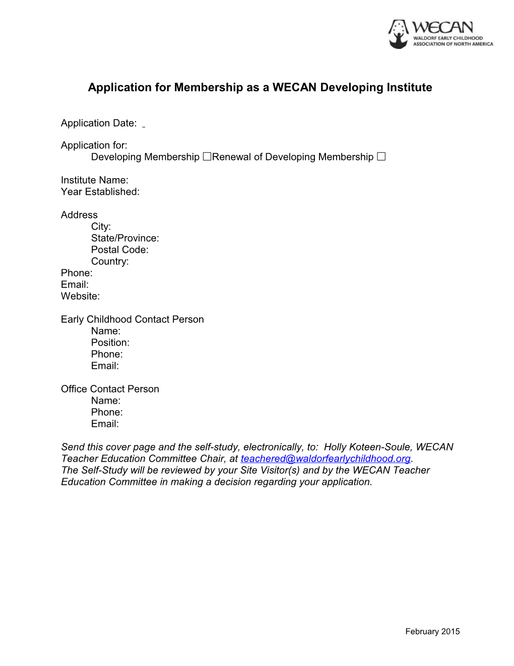 Application for Membership As a WECAN Developing Institute