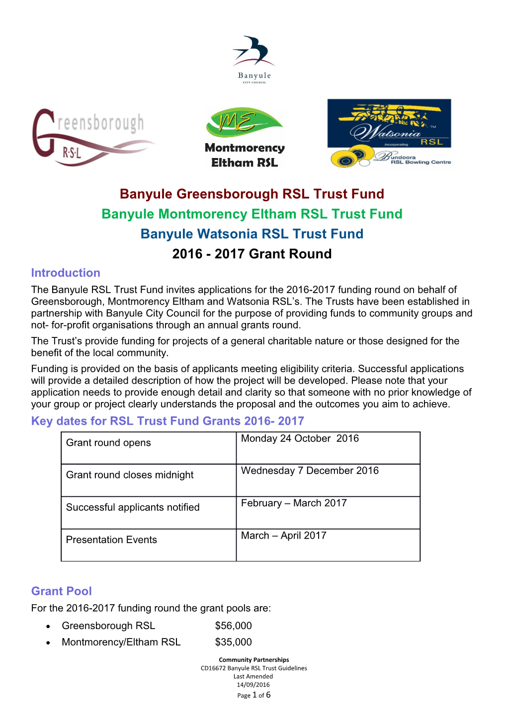 Banyule Greensborough RSL Trust Fund