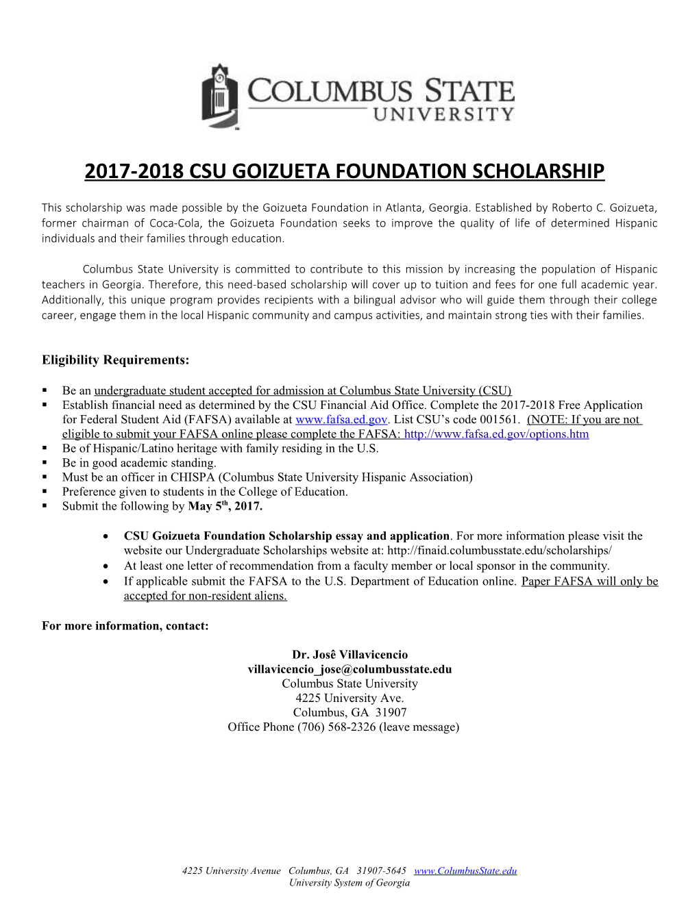 2017-2018 Csu Goizueta Foundation Scholarship