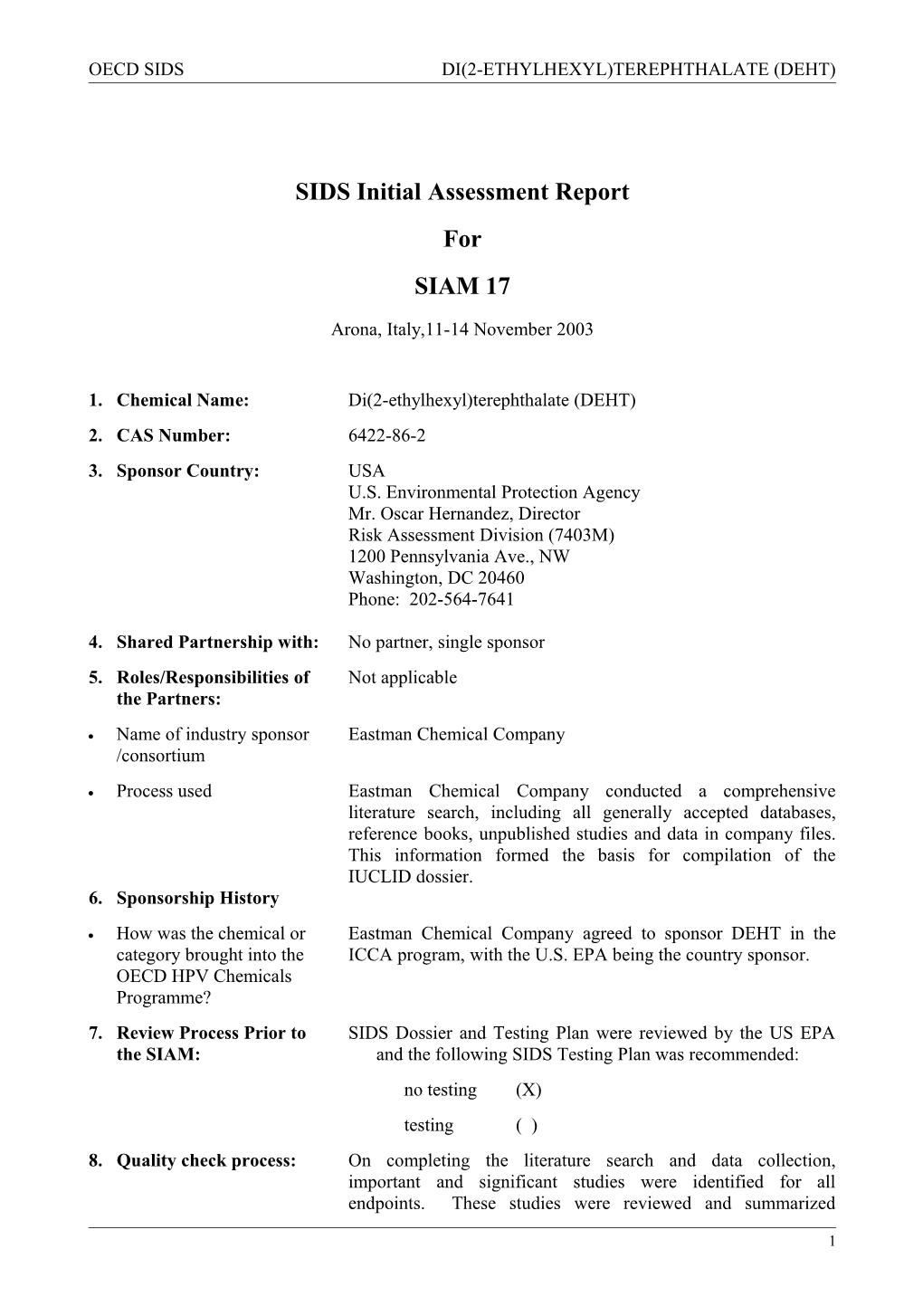 Oecd Sids BIS(2-ETHYLHEXYL)TEREPHTHALATE DEHT