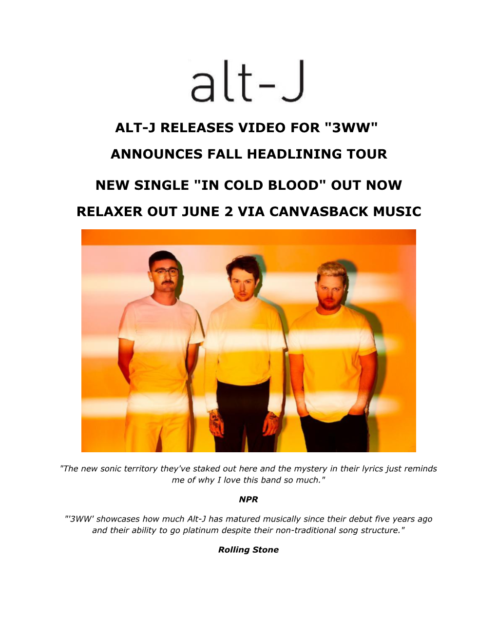 Alt-J Releases Video for 3Ww