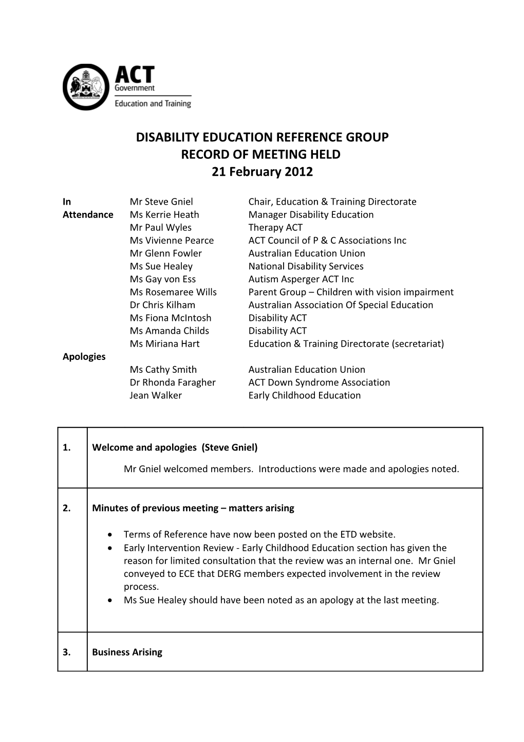 Disability Educaiton Reference Group Minutes 21February 2012