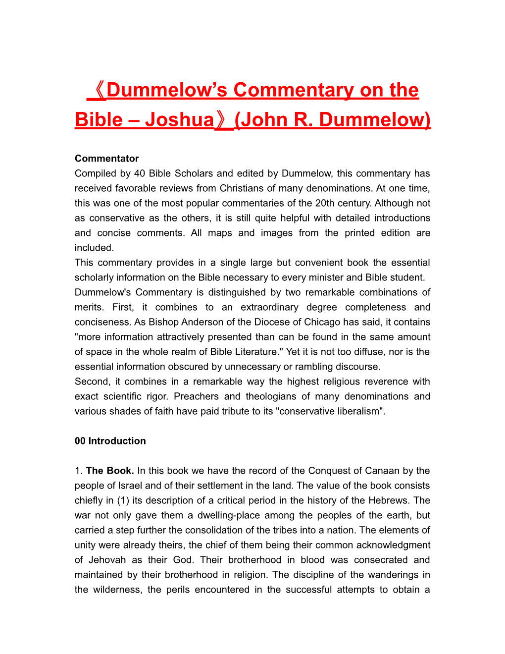 Dummelow Scommentaryon the Bible Joshua (John R. Dummelow)