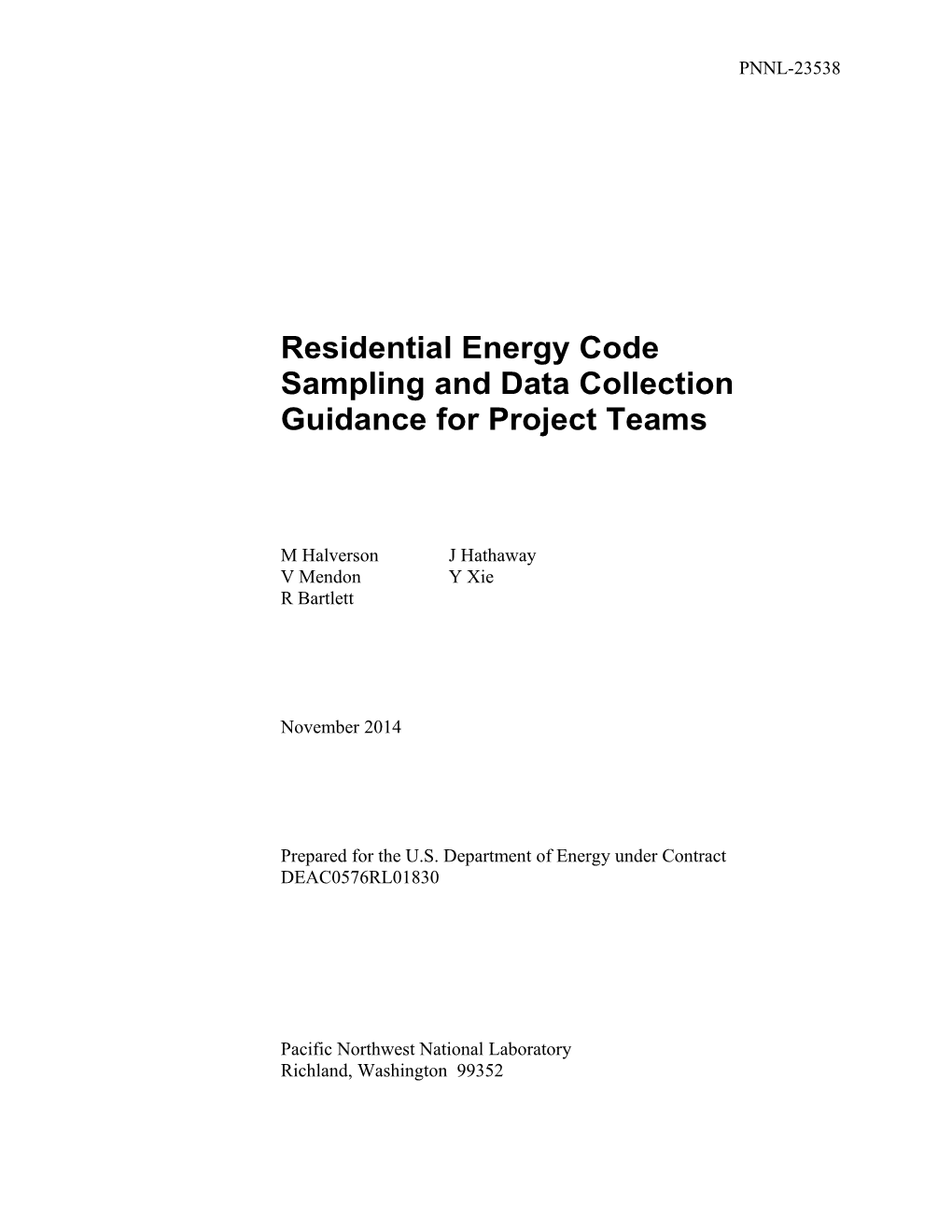 Residential Energy Code Sampling and Data Collection Guidance for Project Teams