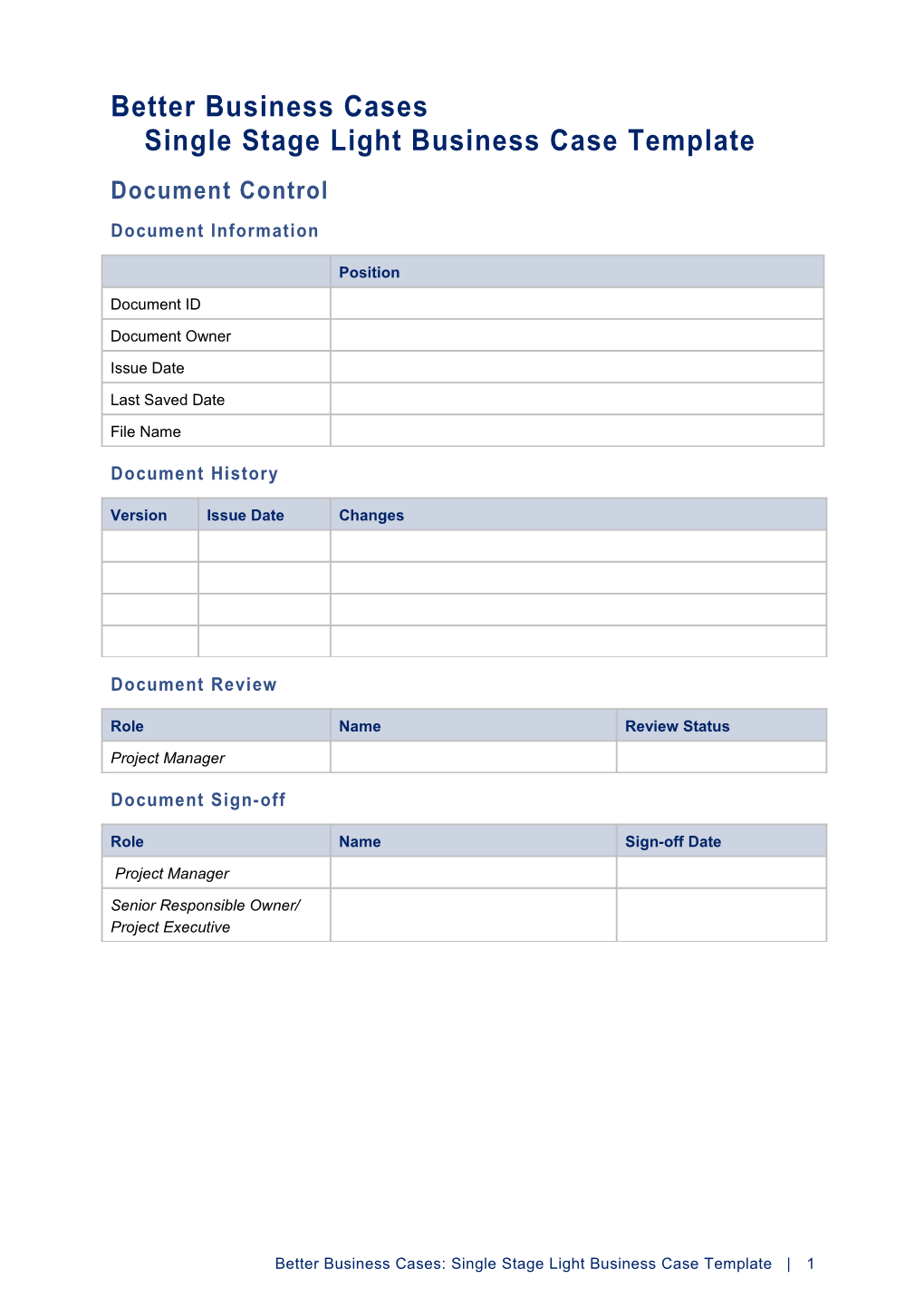 Better Business Cases: Indicative Business Case Template