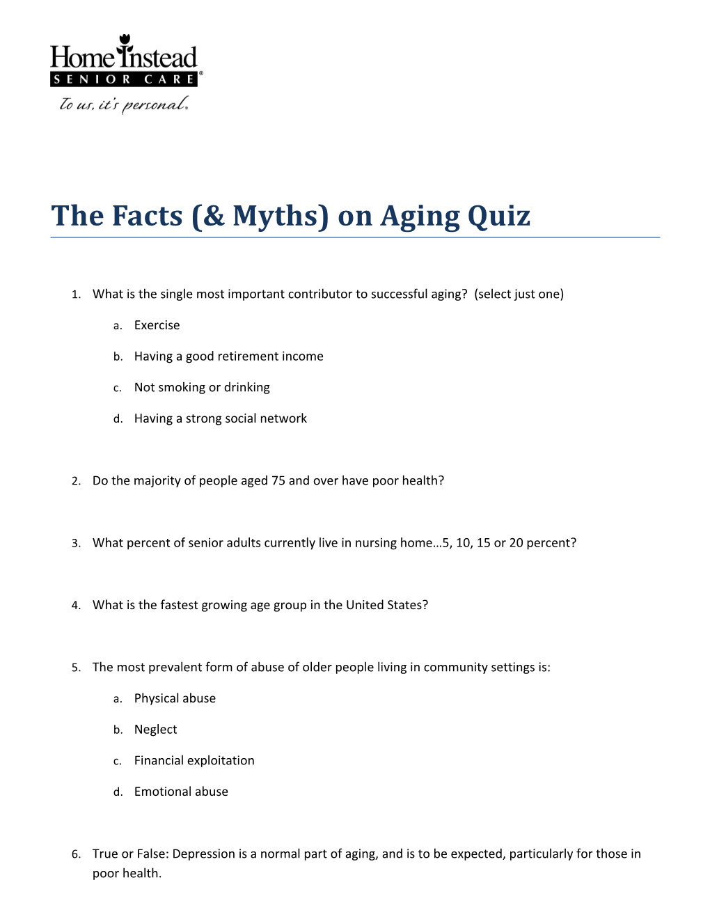 The Facts (& Myths) on Aging Quiz