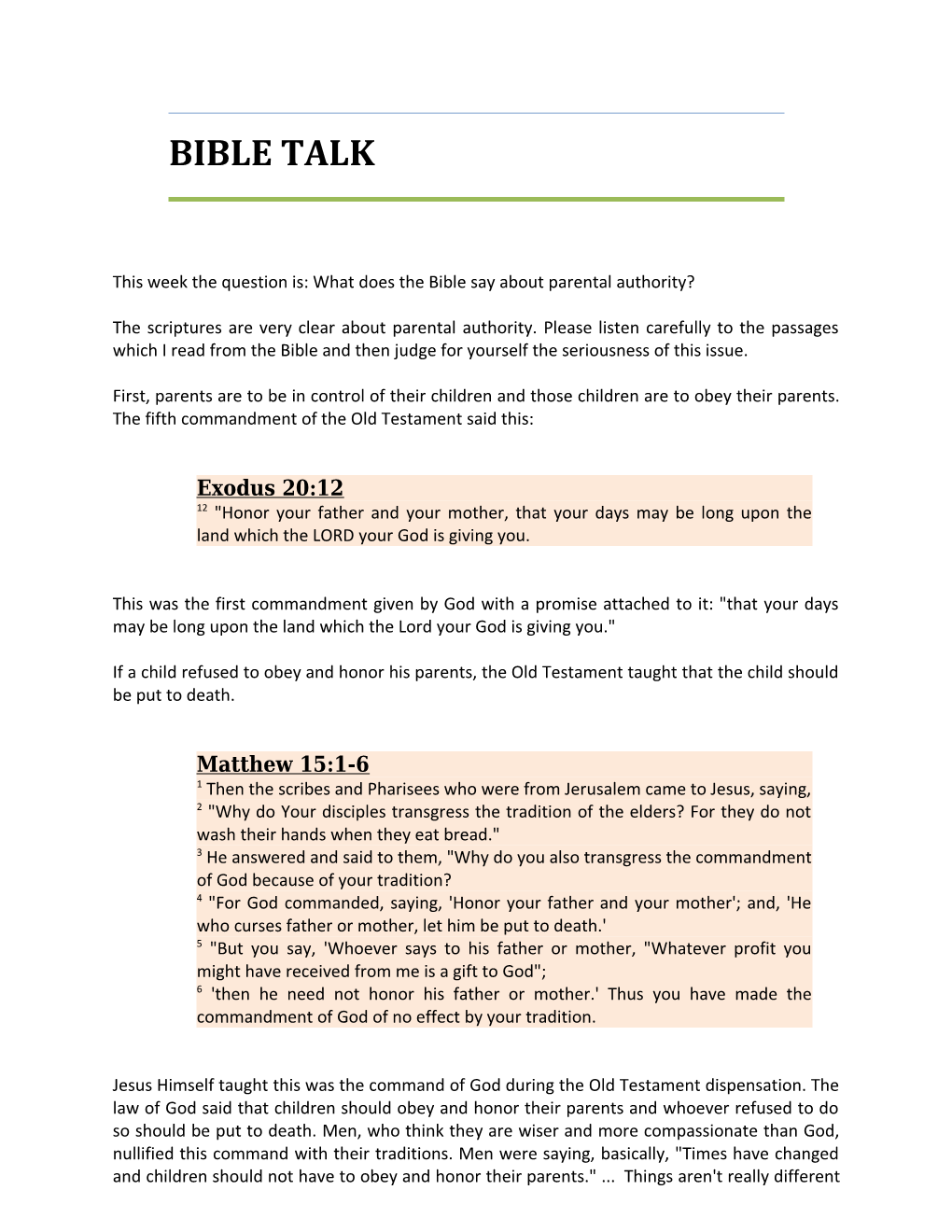 This Week the Question Is: What Does the Bible Say About Parental Authority?