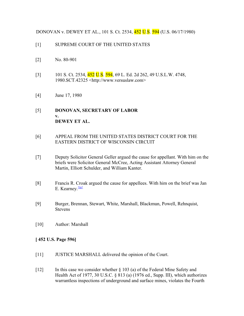 DONOVAN V. DEWEY ET AL., 101 S. Ct. 2534, 452U.S.594 (U.S. 06/17/1980)