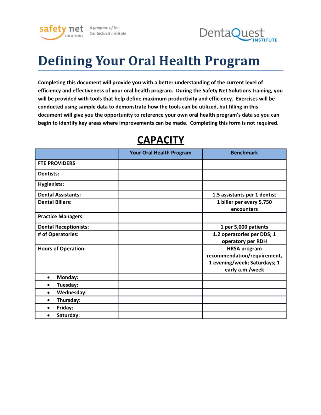 Defining Your Oral Health Program