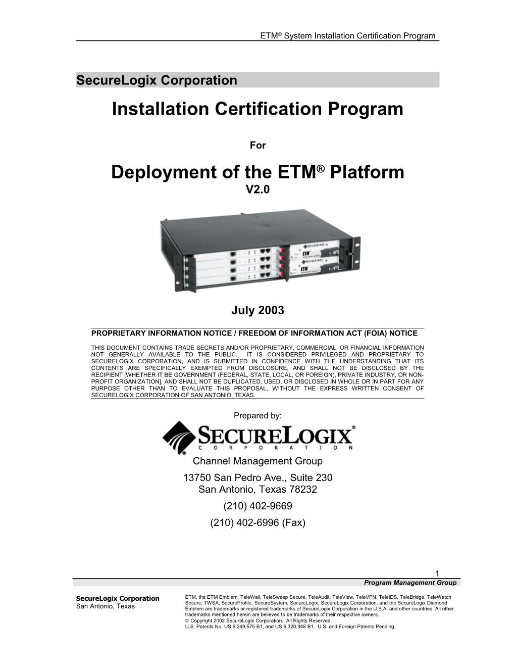 ETM System Installation Certification Program