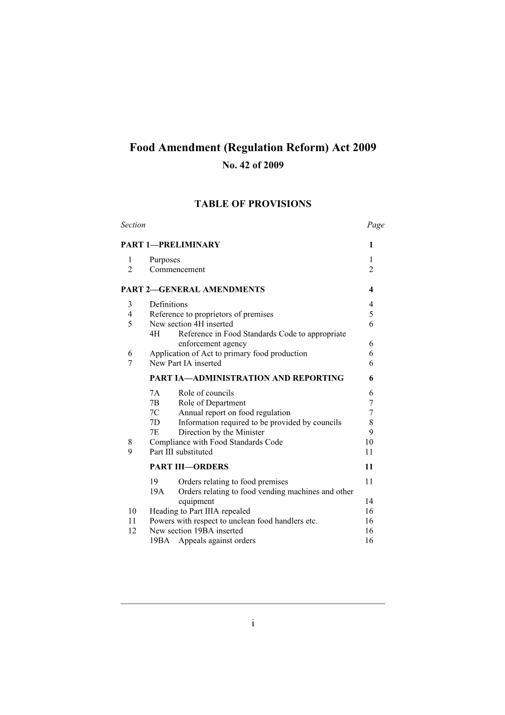 Food Amendment (Regulation Reform) Act 2009
