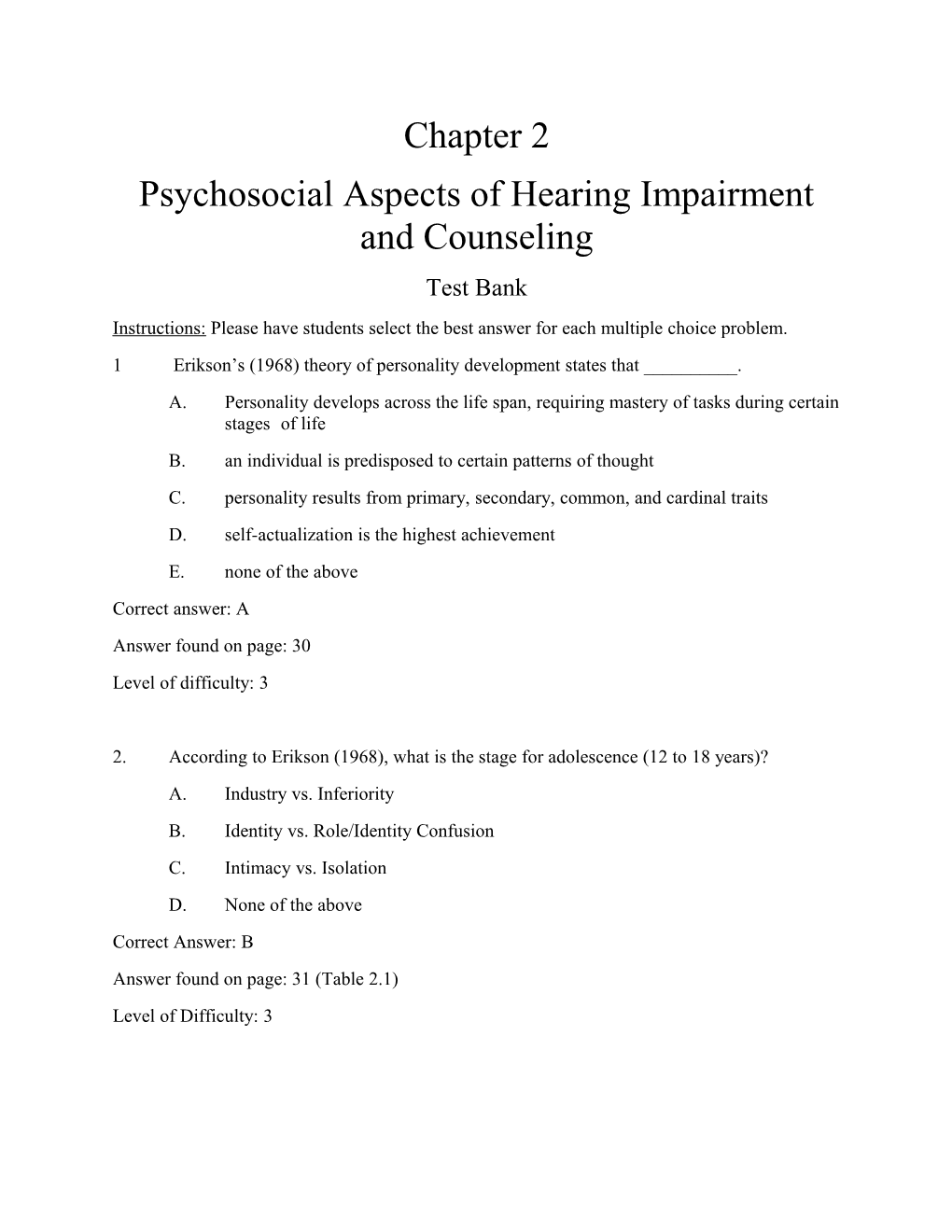 Psychosocial Aspects of Hearing Impairment and Counseling