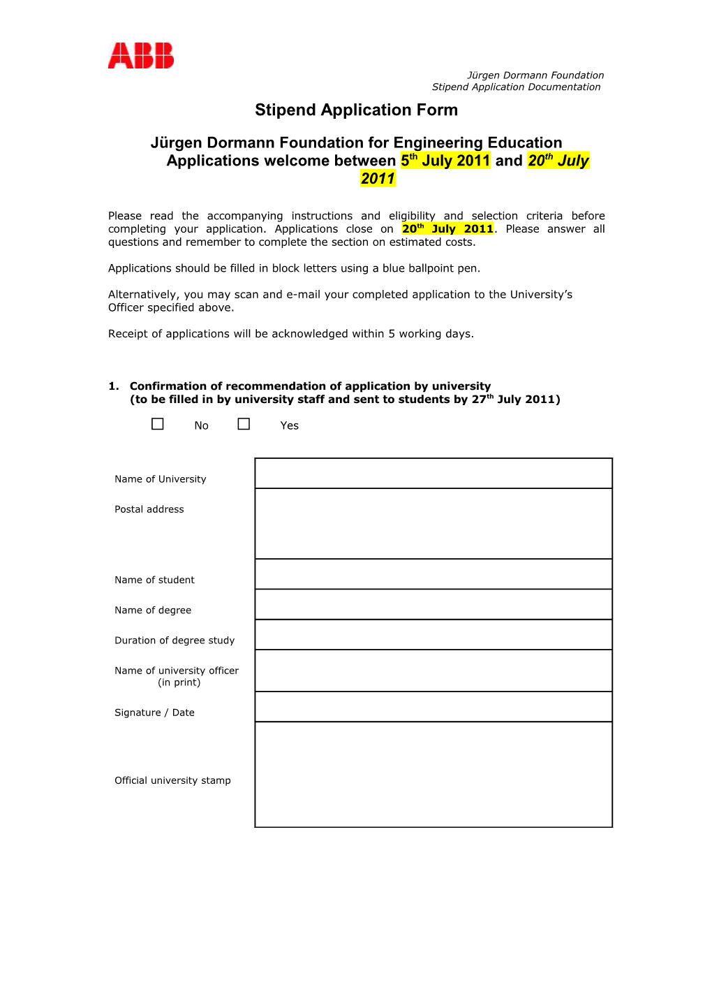 Stipend Application Form