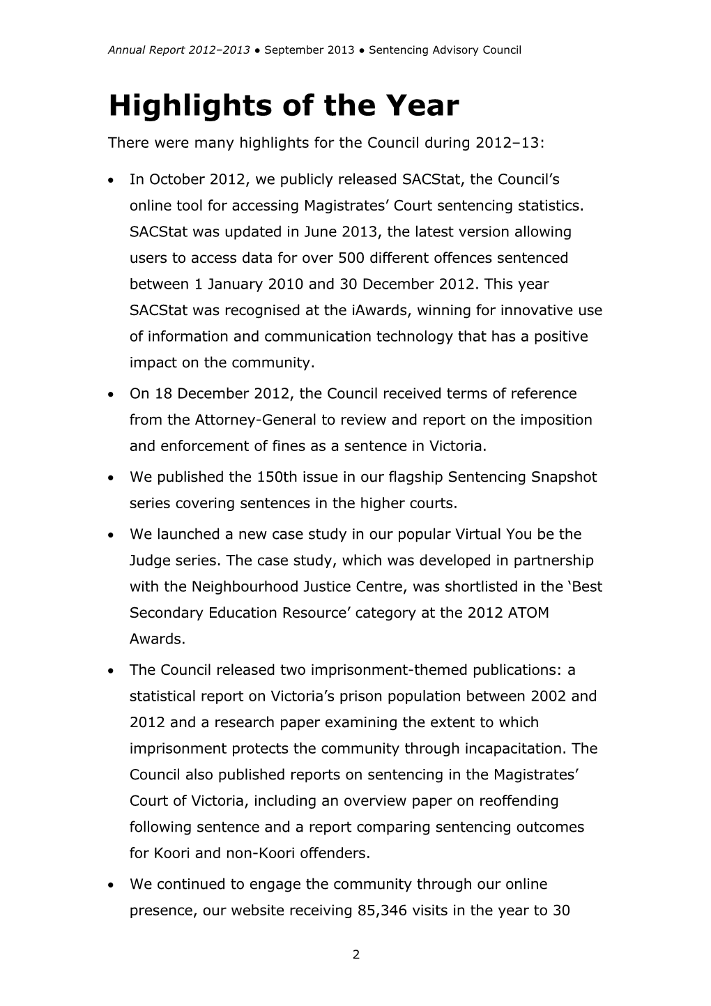 Annual Report 2012 2013 September 2013 Sentencing Advisory Council