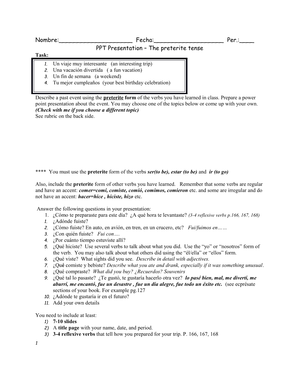 PPT Presentation the Preterite Tense