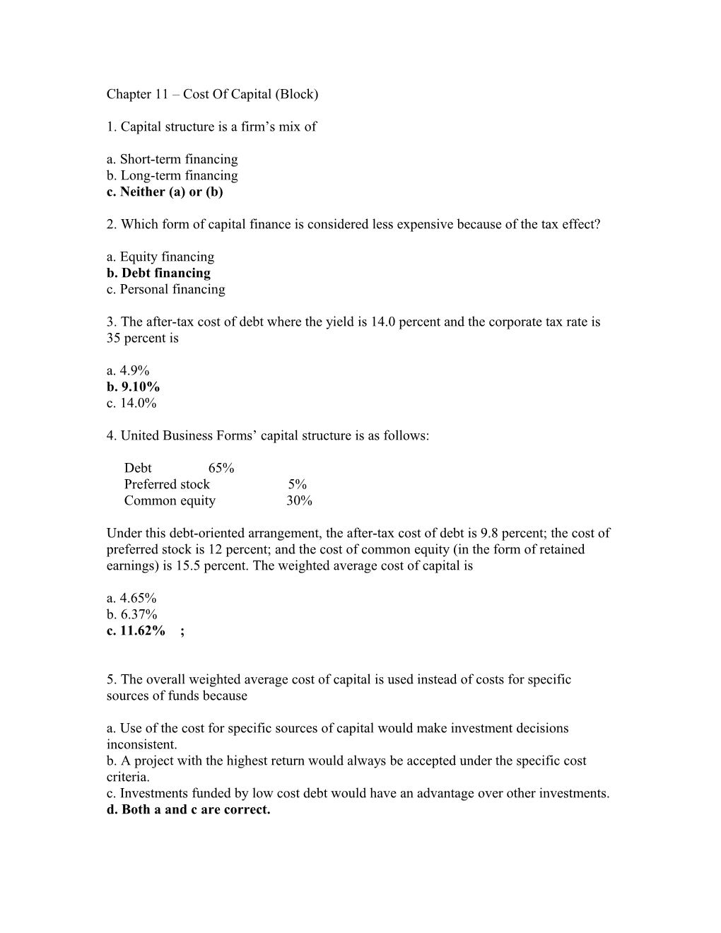 Chapter 11 Cost of Capital (Block)