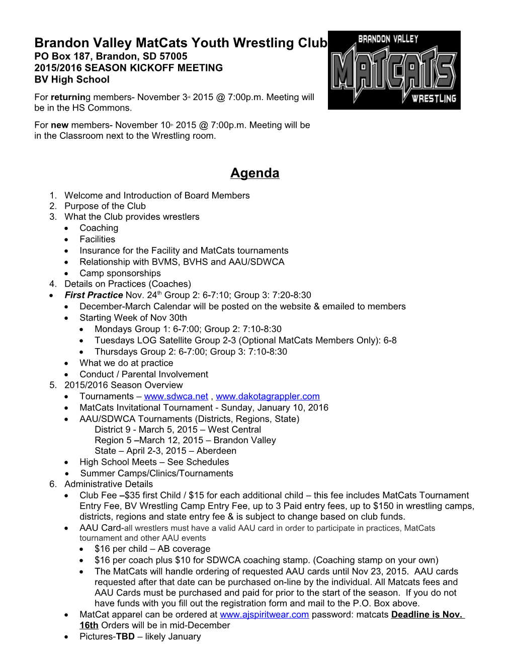 Proposed Disbursements of Matcats Funds