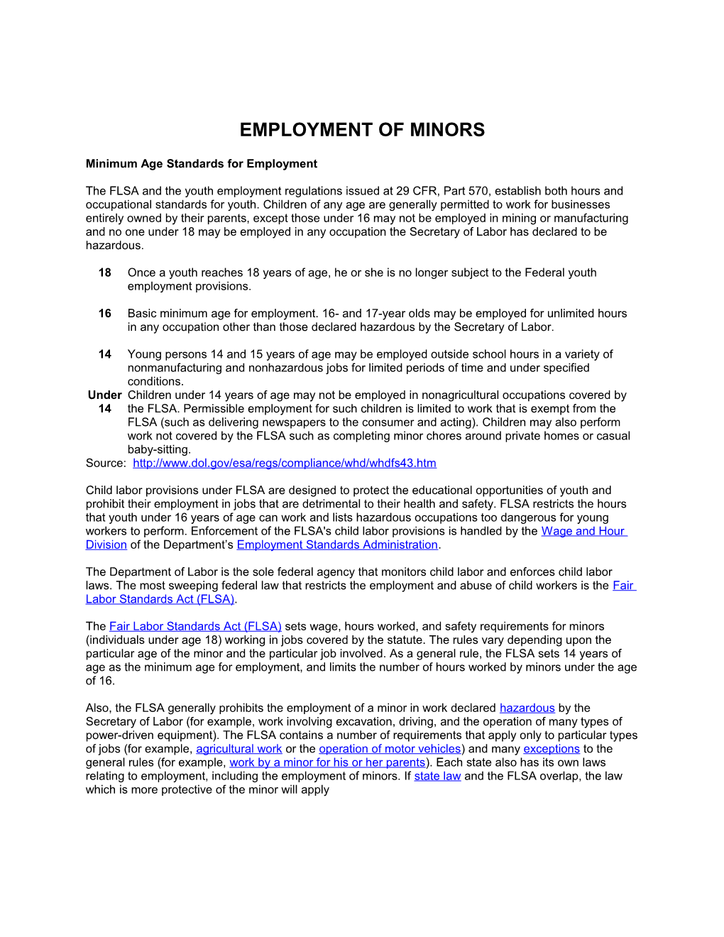 Employment of Minors