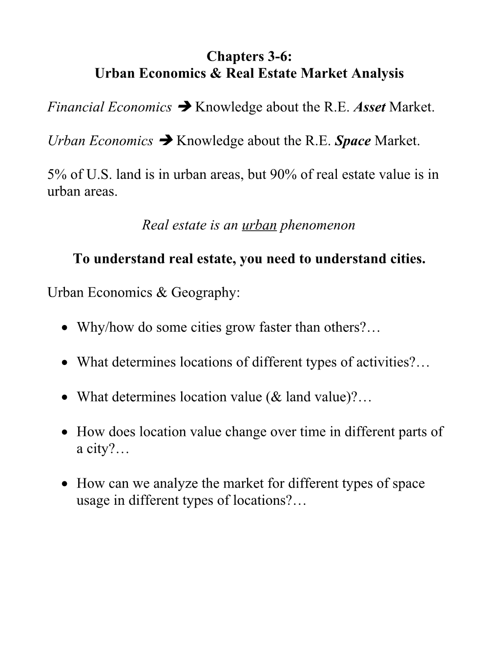 Urban Economics & Real Estate Market Analysis