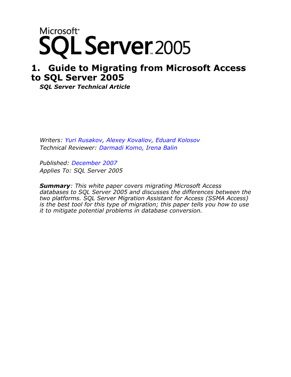 Guide to Migrating from Sybase to SQL Server 2005