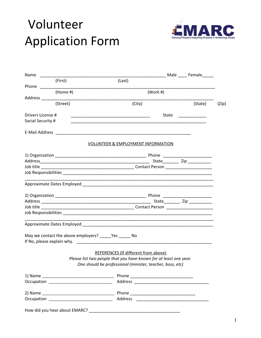 Camp Sunshine Volunteer Application Form