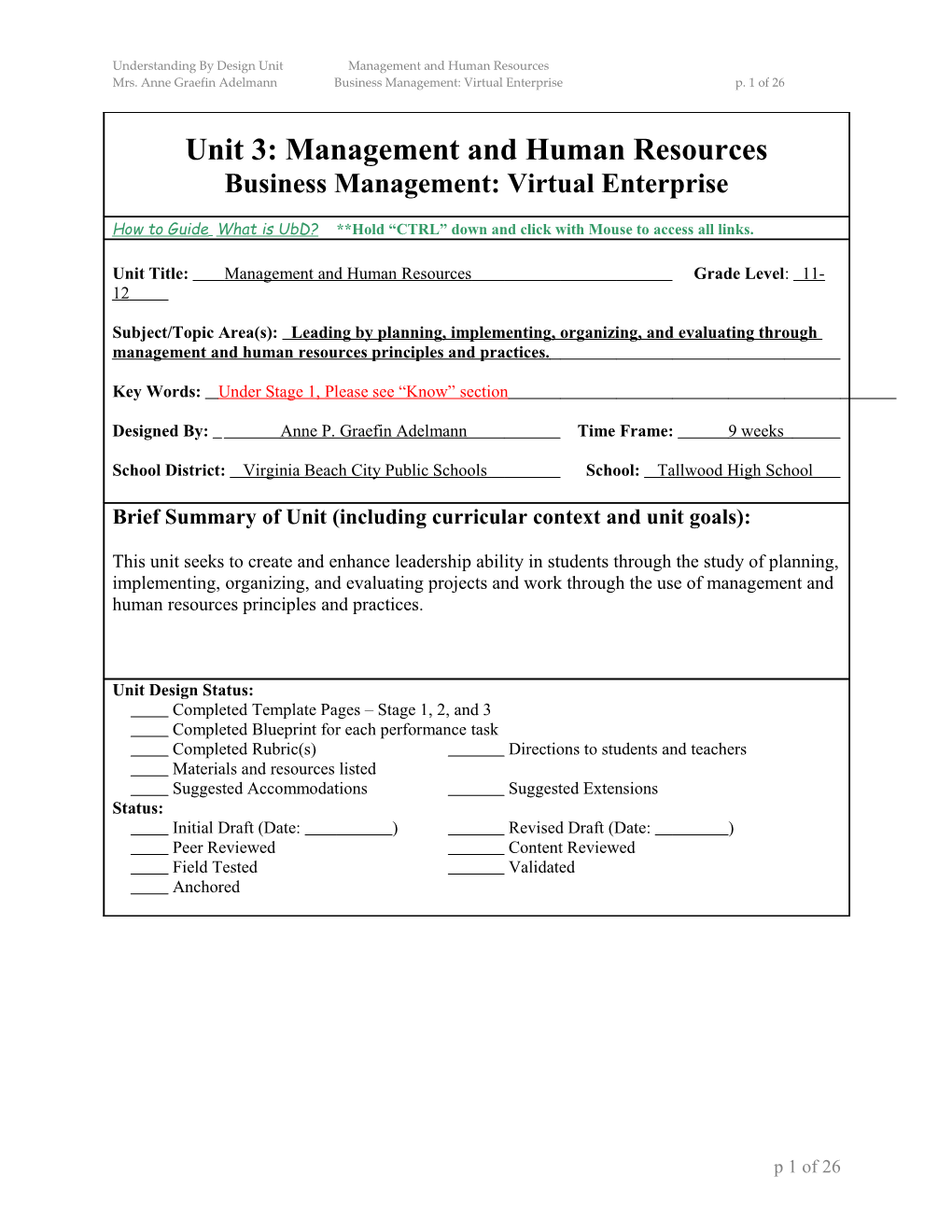 Understanding by Design Lesson Template