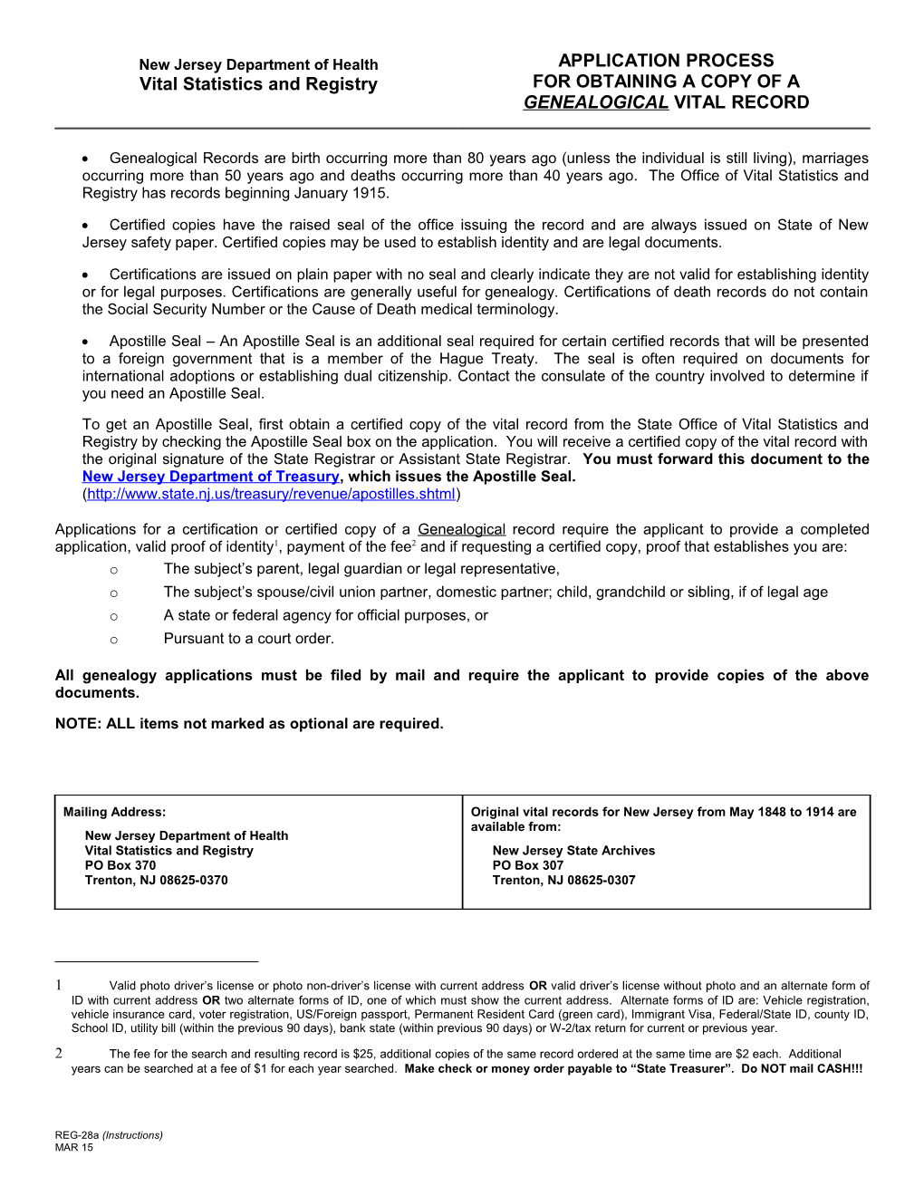 REG-28A, Application Process (English) for Genealogical Vital Record