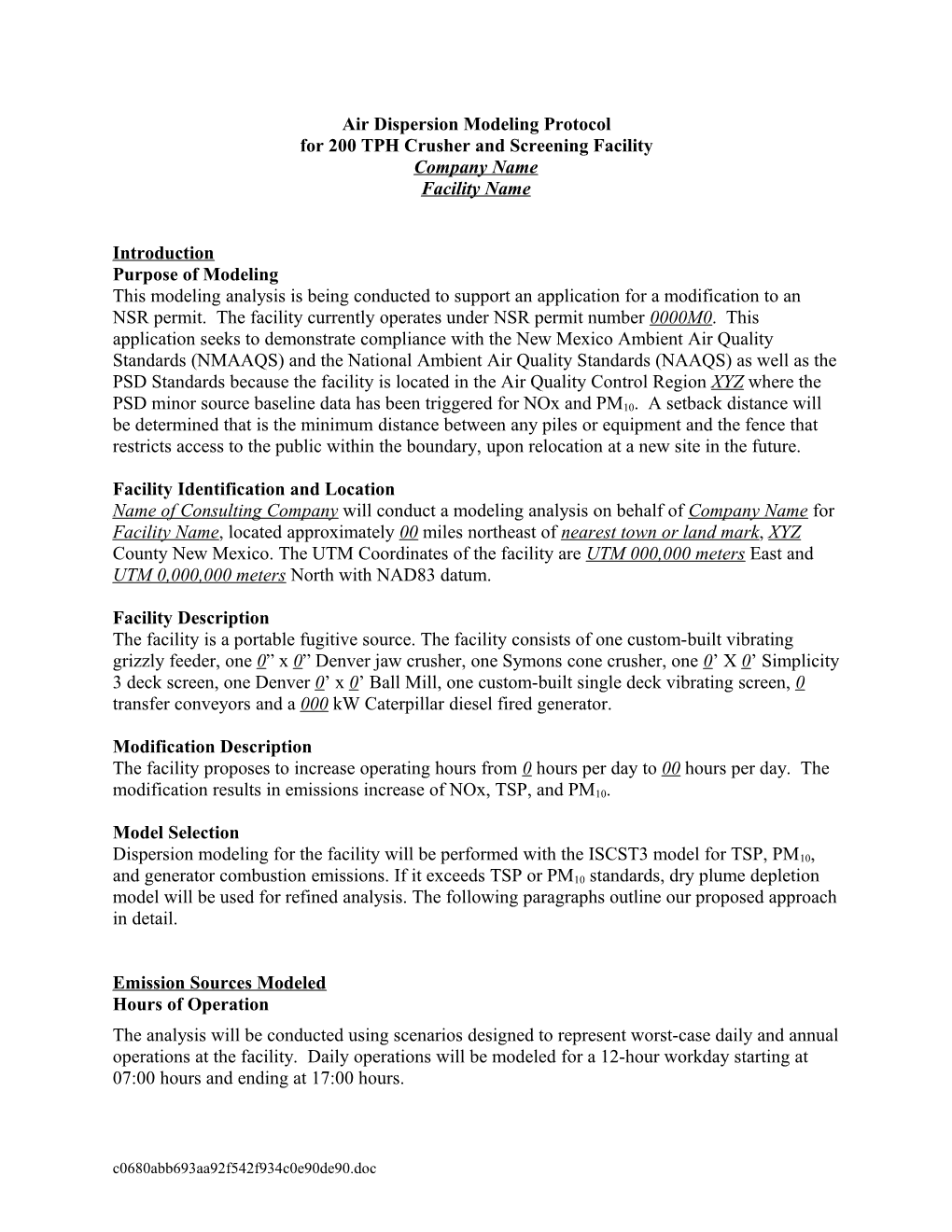 Air Dispersion Model Protocol