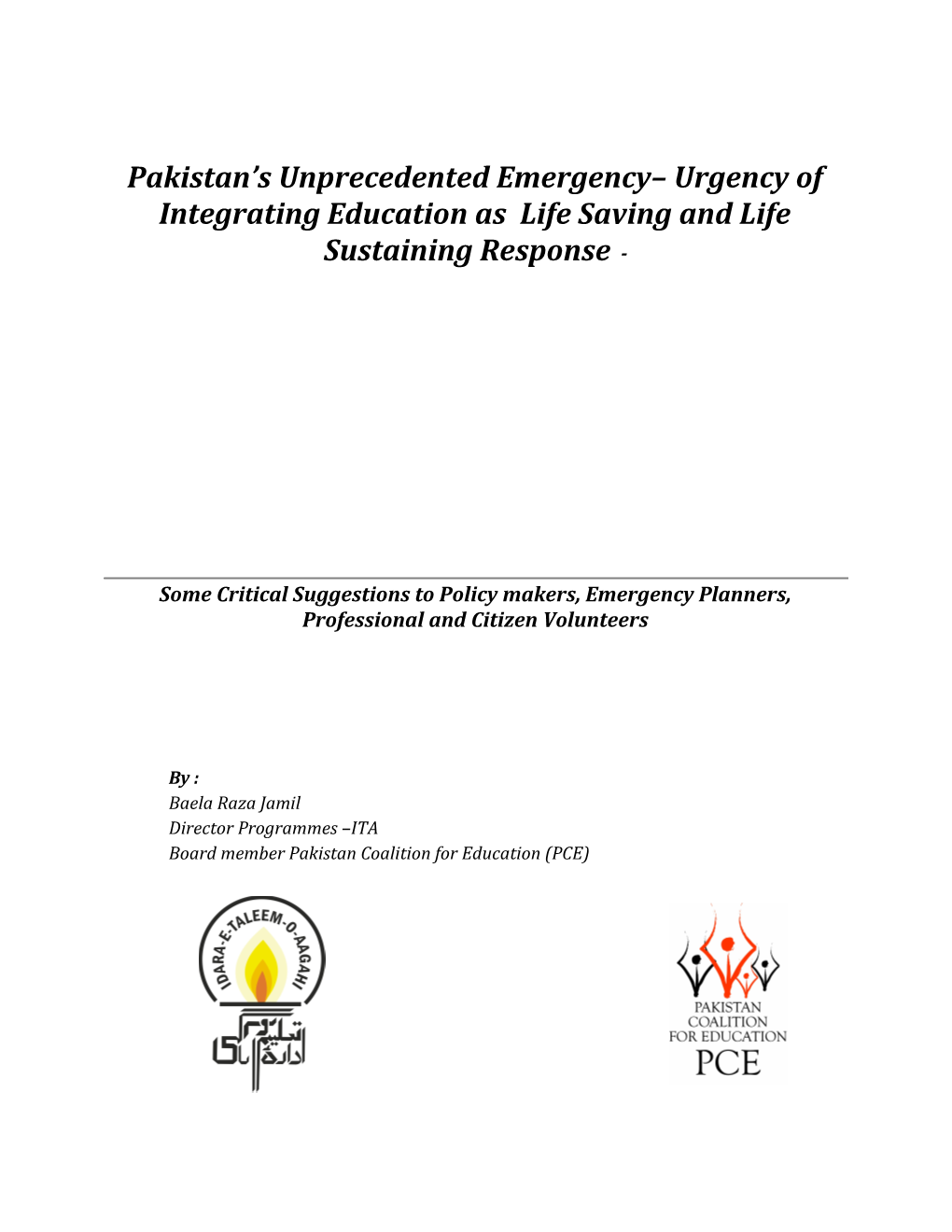 Pakistan S Unprecedented Emergency Urgency of Integrating Education As Life Saving And